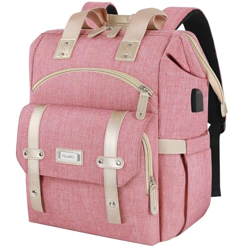FALANKO Backpack for Women,Wide Open Work Large USB Charging Port Student Bookbag for 15.6 Inch Laptop,Doctor Teacher Nurse College School Travel Bag,Water Resistant Laptop Bookbag Computer Back Pack