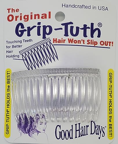 Good Hair Days Grip-Tuth Combs - 2 3/4" Side Combs, For All Types Of Hair, Decorative & Styling Women Accessories - Crystal, Set Of 2
