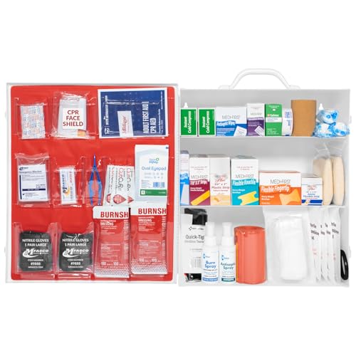 MFASCO OSHA/ANSI 2021 Class B Compliant First Aid Cabinet - Large 3-Shelf Wall Mount Kit for Office, Commercial Businesses - Complete Metal First Aid Box with Supplies - No Medications