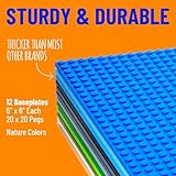 Strictly Briks Compatible with Lego 12 Pack Classic Stackable Baseplates 6x6, for Building Brick Base Plates 20x20 Studs Plates - Building Baseplate Stackable for Top & Bottom Sides, 12 Nature Colors