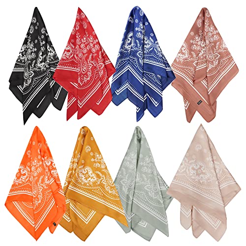 VANLINKER 8 PCS Vintage Bandanas Square Multi-Purpose Scarfs for Men Women Silk Like Scarf Neckerchief Protective Coverage VL9549