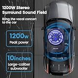 2025 Upgraded 10" 1200W Slim Under Seat Powered Car Subwoofer, Car/Truck Audio Sub Built in Amplifier for outstanding Heat Dissipation, Powerful bass and Blue LED Ambient Light enjoy Audio Experience