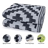 URBEST Outdoor Camping Mats Rugs Reversible Waterproof RV Deck Porch Plastic Rugs Led Illuminated Patio Mat Black-White 9x12 Feet