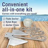 13lb Heavy Boat Anchor Kit, Fluke with Chain and 100FT Rope, for 20'-32' Boats, Pontoon, Deck, Fishing, and Sailboats