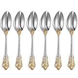 KEAWELL Luxurious 5.1-Inch Espresso Spoons Set - 6 Pieces - Mini Coffee Spoon, 18/10 Stainless Steel - Gorgeous Design with Exceptional Mirror Polished Finish (Gold Accent)