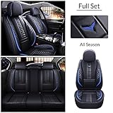 PongChan Waterproof 5 Car Seat Covers for Toyota C-HR 2018-2025, Premium Faux Leather Automotive Front and Back Seat Protectors Compatible with Airbag Black & Blue Line