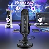 ZealSound USB Microphone,Condenser Computer PC Mic,Plug&Play Gaming Microphones for PS 4&5.Headphone Output&Volume Control,Mic Gain Control,Mute Button Vocal,YouTube Podcast on Mac&Windows(Black)