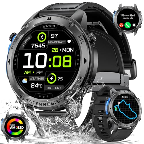 LIGE GPS Military Smart Watch for Men, Compass Smartwatch with Calling, 170+ Sport Modes Fitness Tracker Watch, 1.43'' AMOLED Smart Watches, Rugged Smart Watch for Android iOS