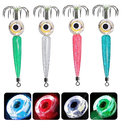 Edearkar LED Lure Light with Squid Jig Hook Waterproof LED Fishing Light Underwater Flasher Light, 4 Color Set Fish Lights (Blue, Red, Green, White) Deep Drop LED Fish Light Squid Hook