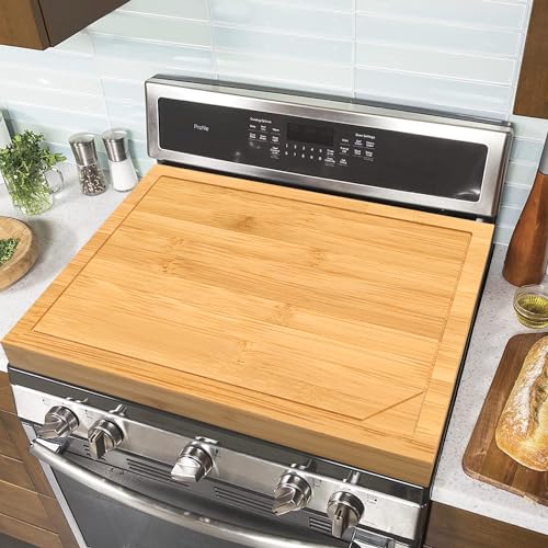 YUHFERA Stove Cover Board for Gas Stovetop - 29.5" x 21.25" Noodle Board Electric Stove Cover for RV Stove Top, Extra Countertop Space for Kitchen Stovetop (Bamboo)