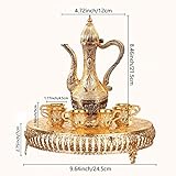 Turkish Coffee Cup and Tea Pot Set Including Teapot,Tea Tray,6 Metal Cups,Tea Service Set for Tea Table Decor,Hip Flask(Gold)