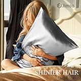 100% Mulberry Silk Pillowcase for Hair and Skin, 22 Momme Pure Natural Silk Pillow Case Both Sided with Zipper, Pillow Cover for Women Mom Men(Silver Grey, Standard 20''×26'')