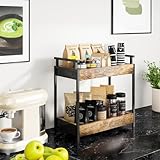 KLM Countertop Coffee Station Organizer, 2 Tier Wooden Shelf for Coffee Bar Accessories, Condiment Storage Caddy for Kitchen, Bathroom Counter Organizer, Home, Office - Brown