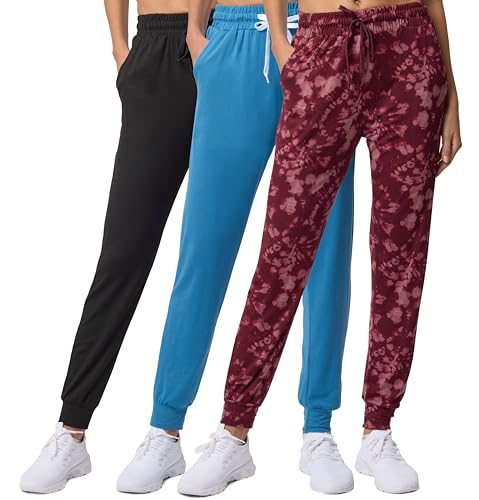 Real Essentials Women's Lounge Jogger Soft Teen Sleepwear Pajamas Fashion Loungewear Yoga Pant Active Athletic Track Running Workout Casual wear Ladies Yoga Sweatpants Pockets, Set 7, M, Pack of 3