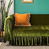 GLORY SEASON Velvet Sofa Cover Soft Decorative Luxurious Solid Exquisite Ruffle Trim,Retro Farmhouse Vintage Sofa Slipcover Couch Cover for 2-3 Cushion Sofa for Living Room 1PC 71x134 Inch