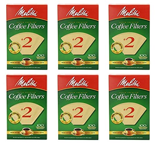 Melitta #2 Cone Coffee Filters, Unbleached Natural Brown, 100 Count (Pack of 6) 600 Total Filters Count - Packaging May Vary