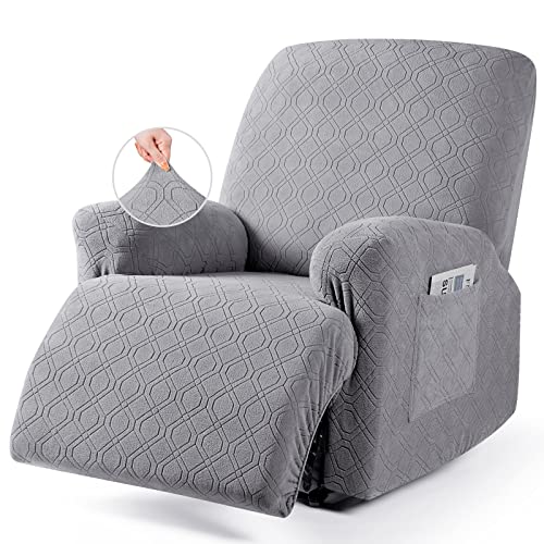 VANSOFY Oversized Recliner Chair Cover, 4-Pieces Stretch Recliner Covers for Recliner Chair Soft Reclining Chair Slipcover Jacquard Pattern Furniture Protector for Dogs Cats(Light Gray)