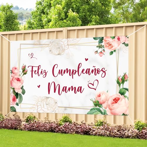 Labakita Happy Birthday Mama Backdrop, Spanish Feliz Cumpleaños Banner, Fiesta Theme Women's Birthday Decorations, Women Mother Mom Birthday Banner, Mama Happy Birthday Party Sign