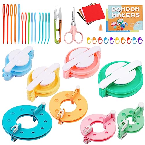 FTEVEN 41Pcs Pom Pom Maker Set, 8 Size Tools with Warped Head Scissor and Instruction, Suitable for Adults and Beginners