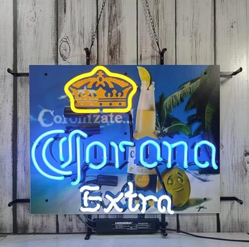 Neon Signs Beer Bar Bedroom Light Corona Extra Crown Tree Glass Neon Signs for Office Hotel Pub Cafe Birthday Party Man Cave Neon Light Art Wall Lights 24 X 20 Inches