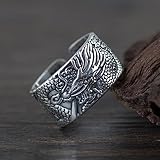 Vintage 999 Sterling Silver Chinese Dragon Ring Band Inscribed Heart Sutra for Men Women Open Adjustable