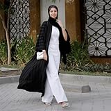 Abayas For Women Muslim Dubai Long Open Front Cardigan Long Sleeve Robe Ramadan Muslim Dress Kimono Kaftan Dress Muslim Clothes Eid Dresses For Women Prayer Outfits Black Cardigan + Hijab L