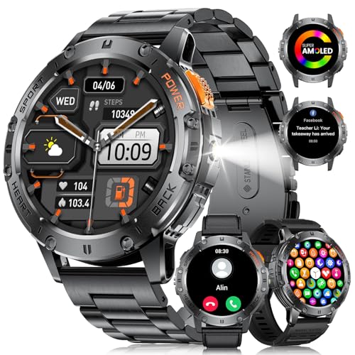 LIGE Smart Watch for Men with Flashlight,1.43" Smartwatch with Always Display,100+ Sports Modes,530mAH,Health Tracker,IP68 Waterproof, Smart Watch for Android iOS Black