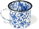 Red Co. Set of 6 Enamelware Metal Medium Classic 12 Oz Round Coffee and Tea Mug with Handle, Navy Blue Marble/Black Rim – Splatter Design