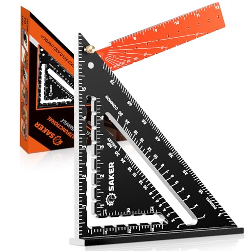 Saker Carpenrer Square Tool 12 inch: 6-in-1 Carpentry Framing Square - Woodworking Rafter T Shape Ruler - Folding Multi-Purpose Measuring Tool for Drawing Contour Lines and Angles