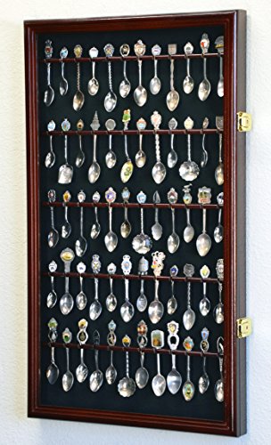 40 Spoon Display Case Cabinet Holder Wall Rack for Larger spoons -Cherry