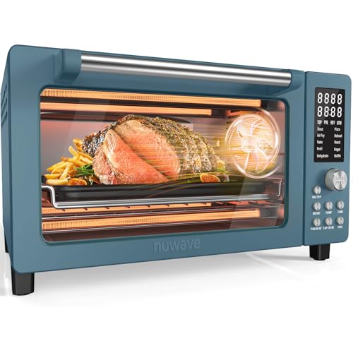 Nuwave Bravo Pro Smart Air Fryer Toaster Oven Combo, Airfryer Convection Oven Countertop, 10-in-1 Functions with Quicker & Even Crisp Technology, 1800W, 50-450°F, PFAS-Free, 21QT, Cozy Blue