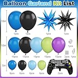 Video Game Balloon Arch Garland Kit, Blue Purple Green Black Party Balloons with 2Pcs Game Handle Foil Balloons for Video Game Theme Birthday Party Boys Game Night Decor