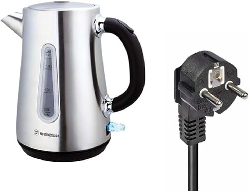 Westinghouse 220 Volt Kettle - Cordless - 1.7 Liter - Stainless Steel - Bundle With Dynastar 220 Volts 240 Volts (Not For USE IN USA)