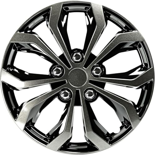 Pilot Automotive WH138-16GB 16 Inch Spyder Black & Gunmetal Grey Universal Hubcap Wheel Covers For Cars - Set Of 4 - Fits Most Cars