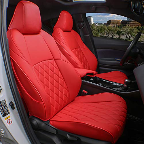 EKR Custom Fit CHR Seat Covers for Select Toyota CHR 2018 2019 2020 2021 2022 Full Set - Leather (Red)