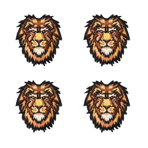 Redvigh Lion Embroidered Iron on Patches 4PCS, Lion Applique Patch Lion Head Embroidered Patch for Repair Clothes Hat Bags Jeans 1.69 Inches - Iron On/Sew On