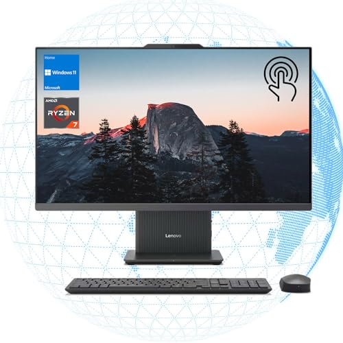Lenovo 2025 IdeaCentre I 27" FHD Touchscreen All-in-One, 100Hz, AMD Ryzen 7 7735HS, 64GB DDR5 RAM, 4TB SSD, Wireless Keyboard & Mouse, Webcam, Wi-Fi 6, Windows 11 Home, Grey