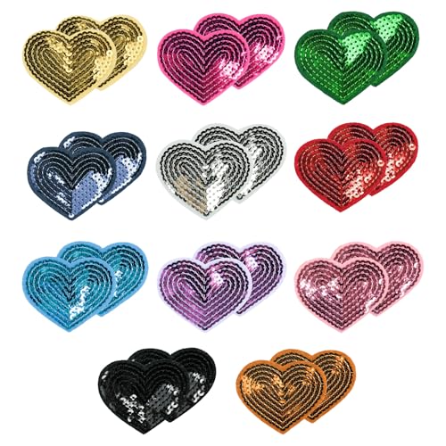 Benkyo 22Pcs Sequin Heart Iron On Patches Heart Patches Iron On Fabric Embroidery Iron On Heart Patches for Clothes Caps Hats Jeans Crafts （Multicolor）