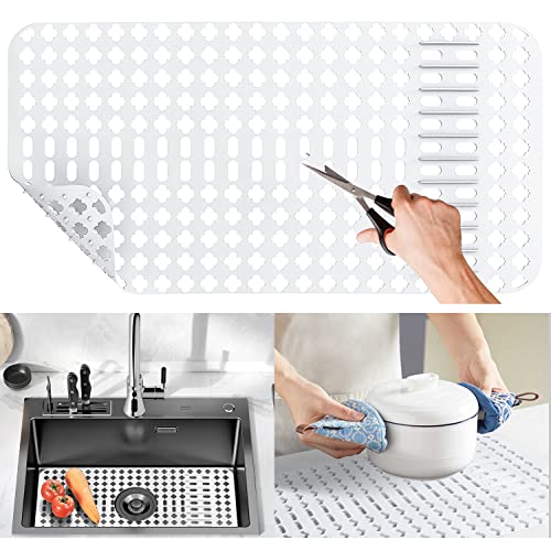 Moryimi Large White Silicone Sink Mat and Protector With Cutout Drain Holes for Kitchen Farmhouse Stainless Steel Ceramic Sinks 25"x13"