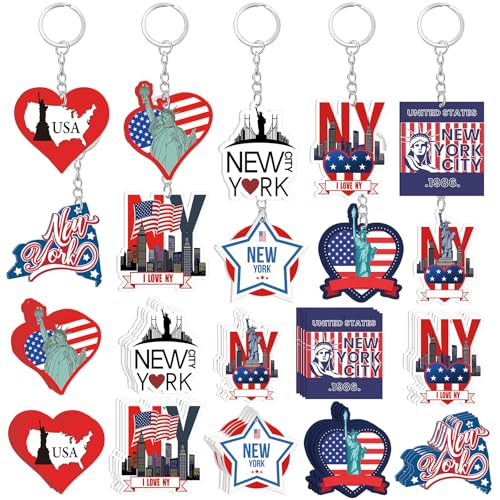 Trnayi 50 Pcs New York Souvenirs Acrylic Keychain Gifts Bulk United State New York Keychain Star Statue of Liberty New York Travel Gift Souvenirs for Women Men Friends