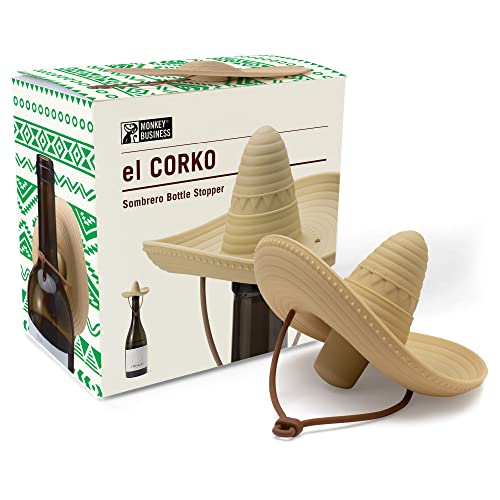 Silicone Wine Stopper/Fun Sombrero shaped cap seals bottle and keeps wine fresh/Cute Wine Accessories/ Kitchen Gadgets/el Corko Bottle Stopper by Monkey Business