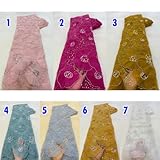 HESIMING French Net Lace Fabric with 5 Yards, African Nigerian Sequenes Beades Pearl Tulle Mesh Lace Fabric with 3D Flower for Sewing Woman Party Dress Gown Wedding Apparel (Color-7)