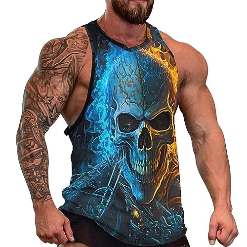 ZOCANIA Men's Skull Tank Tops Undershirts Summer Regular Fit T-Shirt 3D Printed Cool Funny Motorcycle Graphic Sleeveless Cotton Round Neck Athletic Shirts XL