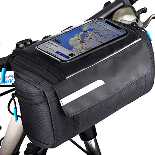 OBOVA Bike Handlebar Bag 4L, Waterproof 4-Layer Bike Bags for Bicycles with Phone Holder, Bike Handlebar Bags, Bicycle Handlebar Bag for Road, Mountain