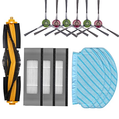 Filter Brush Mop Cloth Set for Ecovacs Deebot Ozmo 920 950 N7 T5 N5 DX55 DJ65 DX93 DX96 DV35 Power Vacuum Cleaner Replacement Parts, 1 Roller Brush, 3 Pairs Side Brush, 3 Mop Pads, 3 Set Filters