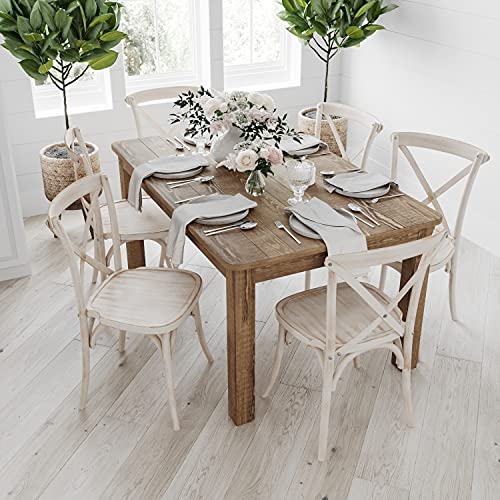 Merrick Lane Rustic Brown Solid Wood Dining Table, Kitchen Table with Square Legs, Farmhouse Dining Table, 38" x 60", Seats 6, Rustic Finish for Indoor or Outdoor Use
