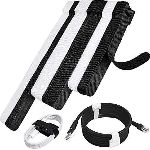 70pcs Cable Ties Reusable Black and White Wire Ties Cable Management Cord Ties Reusable for Electronics Hook and Loop Cable Ties for Computer 4 6 8 Inch
