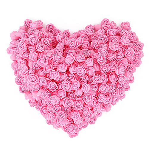 INSUNSIX 500pcs Mini Foam Rose Heads, Pink Artificial Flower Foam Fake Flower Bulk for DIY Crafts Wedding Bouquets Baby Shower Centerpieces Floral Arrangements Party Tables Home Decorations(Pink)