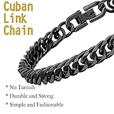 Aospkle 3PCS Cuban Link Bracelet Necklace, Black Sturdy 316L Stainless Steel Cuban Link Chain for Men Jewelry Set 8mm, 8inches