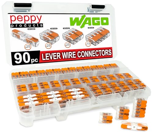 WAGO 221 Lever Nuts 90pc Compact Splicing Wire Connector Assortment with Case. Includes (25x) 221-2401, (25x) 221-412, (25x) 221-413, (15x) 221-415